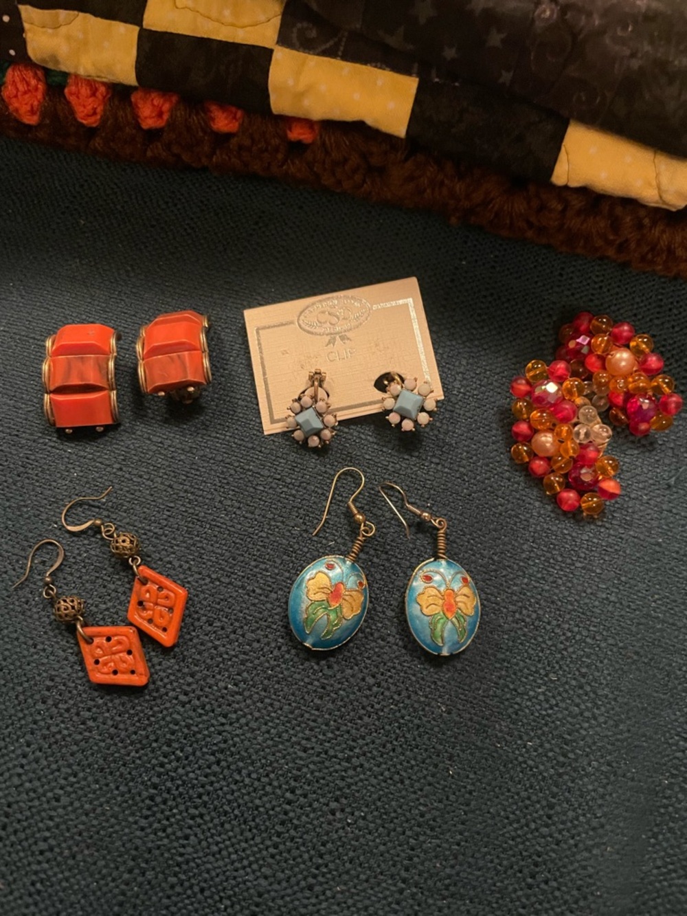 Mixed Vintage Earrings Lot - Orange, Turquoise, Pink
